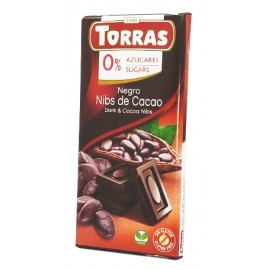 Темный шоколад с крупинками какао бобов без сахара Torras Negro Nibs de Cacao Dark & Cocoa Nibs 75 грамм