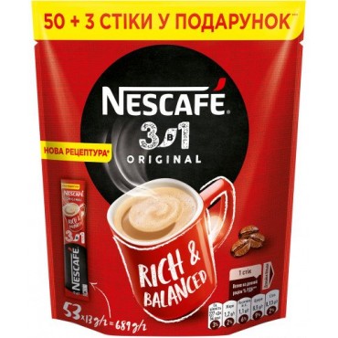Напиток кофейный NESCAFE 3-в-1 Original растворимый в стиках 53 шт х 13 г 