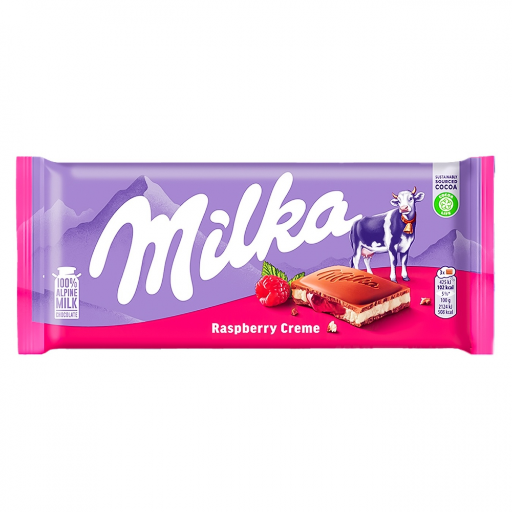 Шоколад Milka Raspberry Creme Мілка з малиновим кремом 100 грам