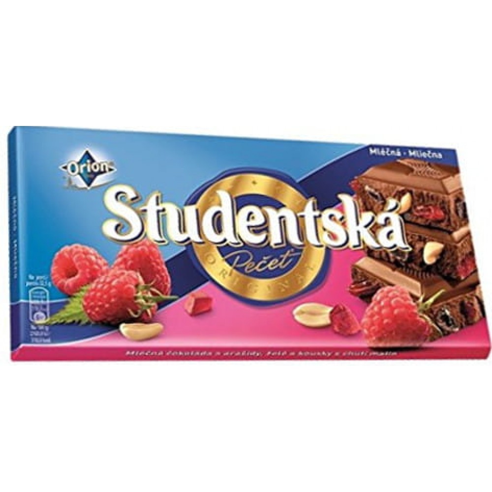 Studentska шоколад с арахисом, желейными кусочками и кусочками малины 180 грамм
