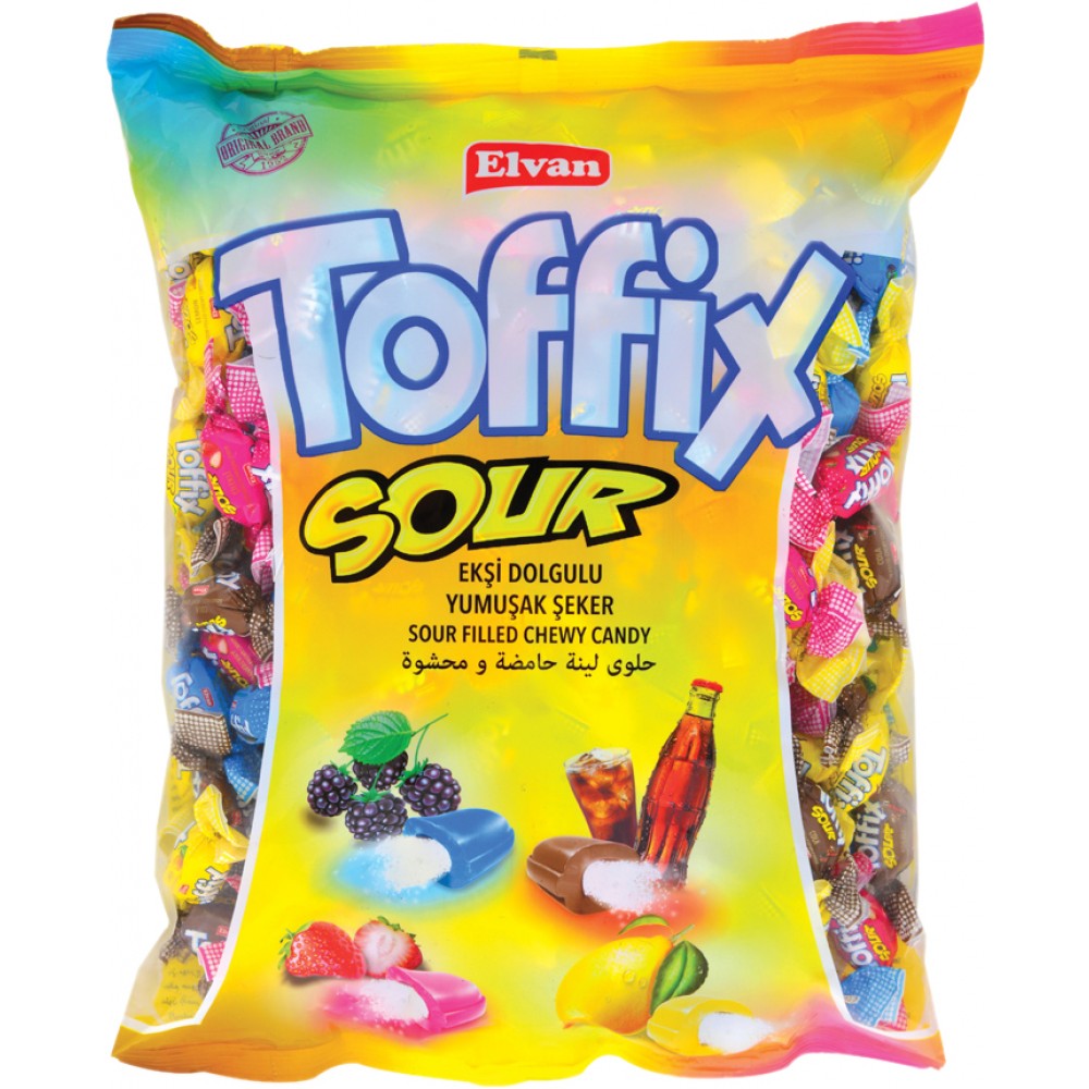 Упаковка жевательных конфет Elvan Toffix Sour Mix 1 килограмм
