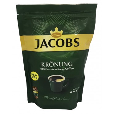 Кава "Jacobs" Kronung 300 грам сублімована, розчинна в економ упаковці. Країна виробник: Чехія