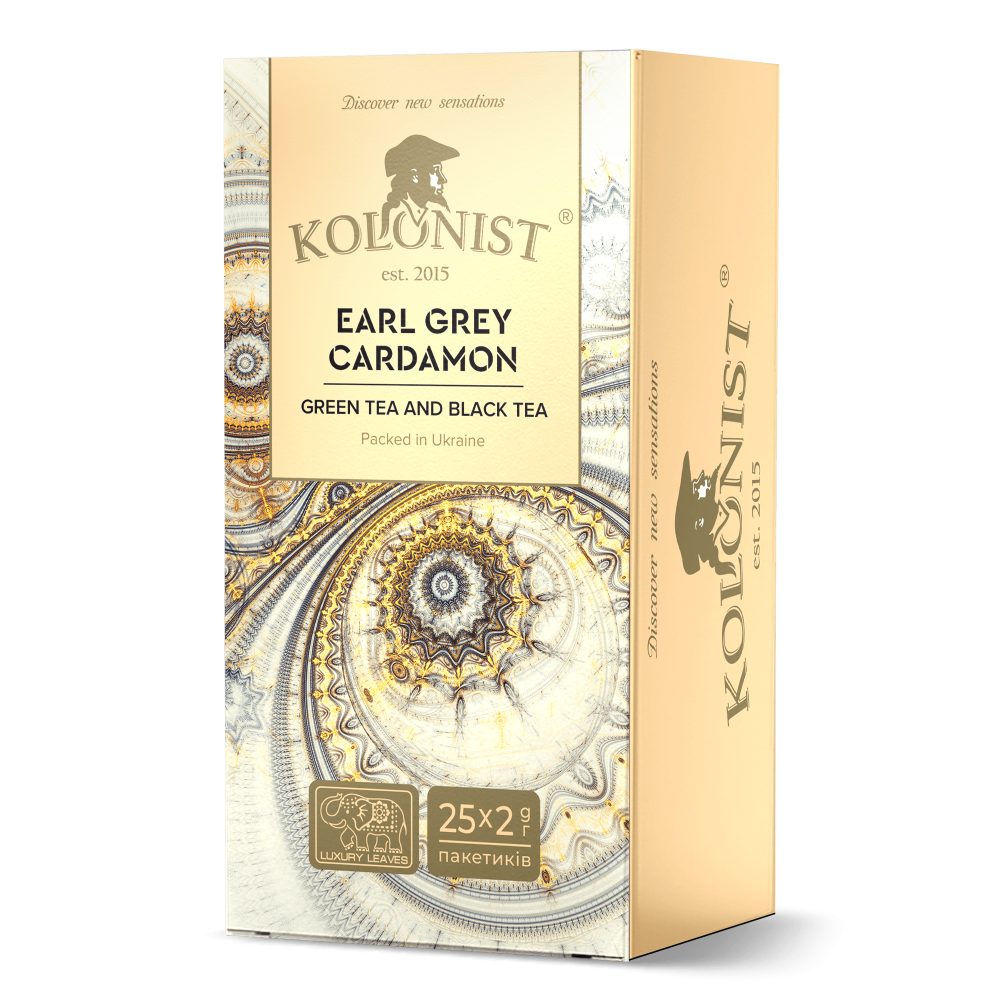 Чай Kolonist чорний і зелений Earl Grey Cardamon 25 пакетів сашет 25 пакетів