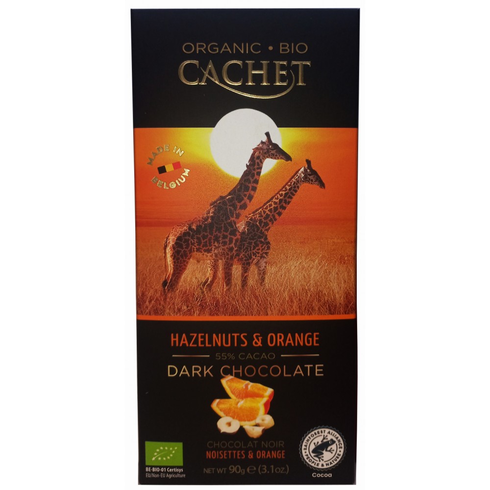 Шоколад Cachet 90 грам чорний с фундуком и апельсином 55 % BIO Organic
