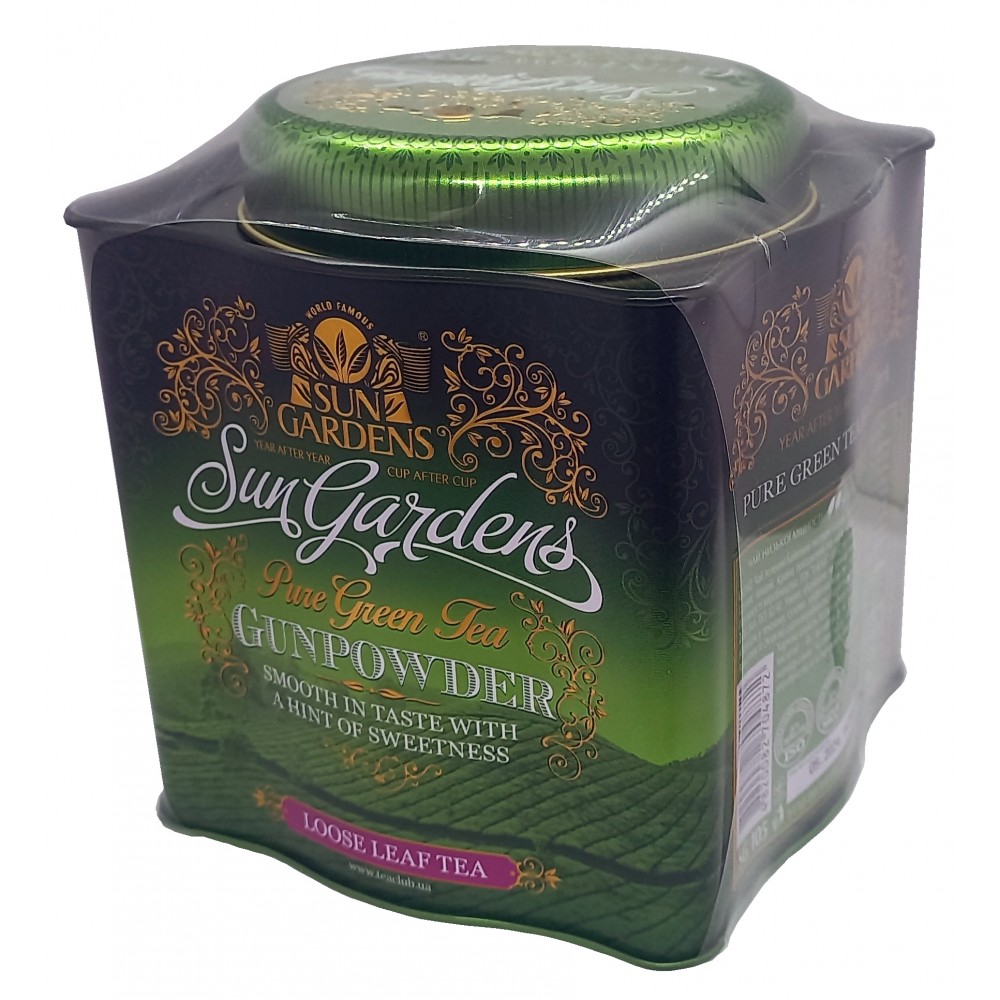 Чай Sun Gardens зелений байховий Gunpowder 250 грамів у металевій банці
