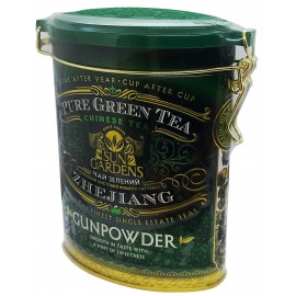 Чай Sun Gardens зелений байховий листовий Gunpowder 100 грам у металевій банці