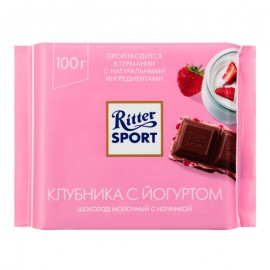 Шоколад молочный RitterSport клубника с йогуртом, 100 грамм