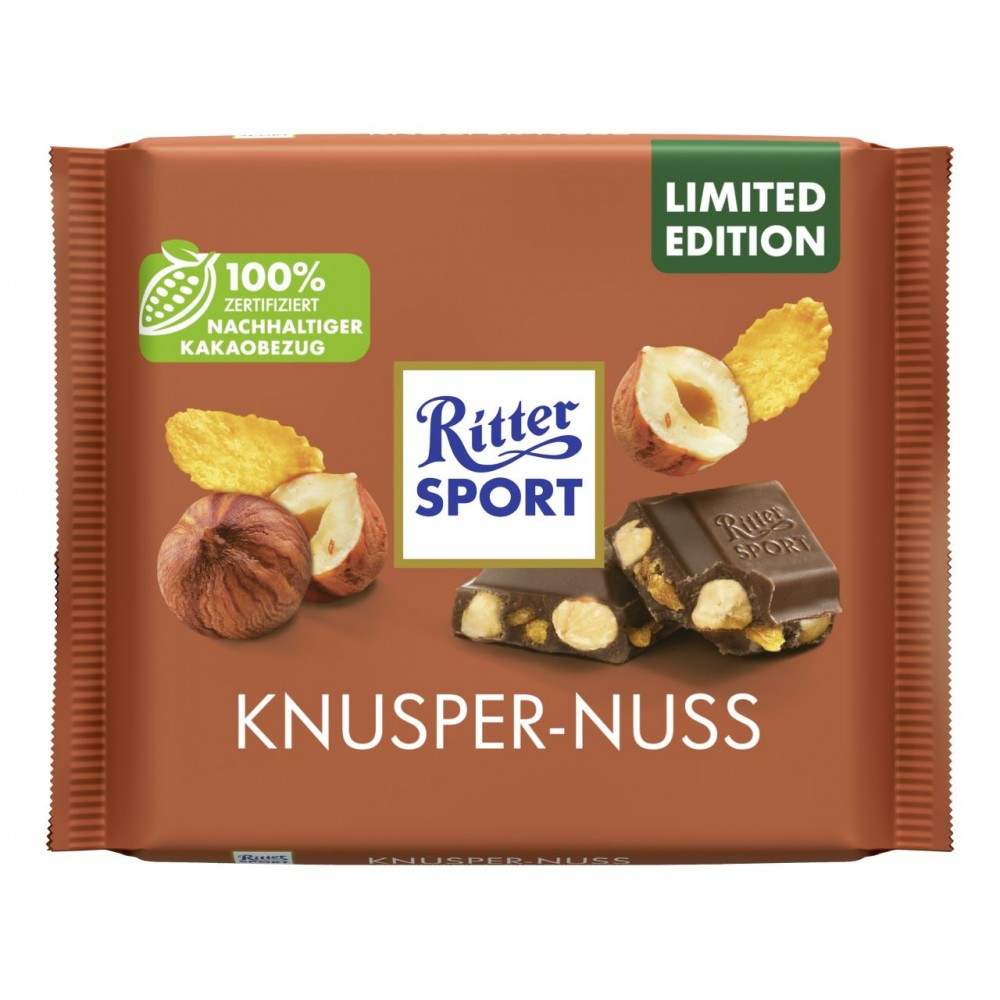 Молочний шоколад Ritter Sport із цільним фундуком і кукурудзяними пластівцями 100 грам
