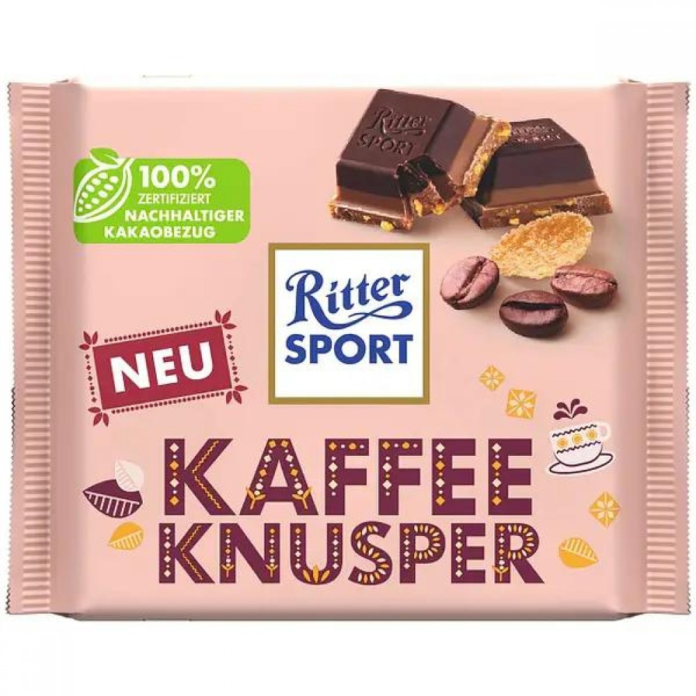 Шоколад Ritter Sport молочный кукурузные хлопья + кофе 100 грамм