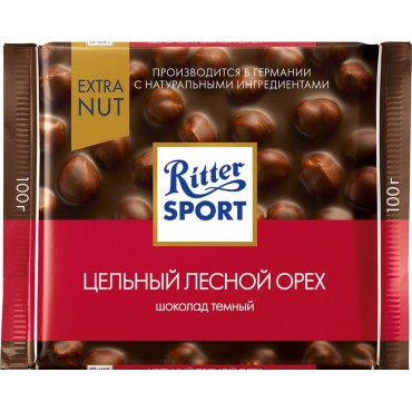 Шоколад темный Ritter Sport с целым лесным орехом 100 грамм