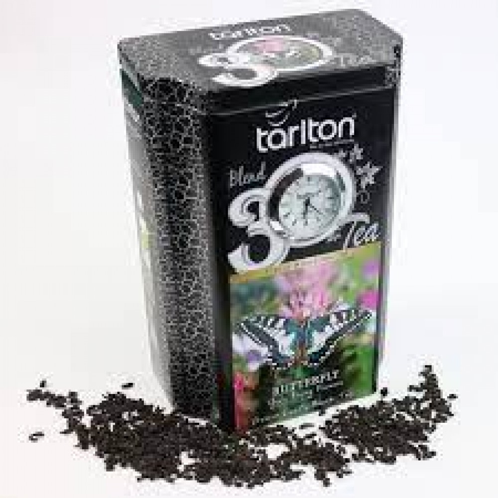 Чай "Tarlton" черный "Бабочка", ж/б с часами, 200 г.