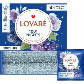 Бленд чорного та зеленого чаю Lovare 1001 ніч із фруктами, пелюстками квітів і виноградом 50 пакетиків