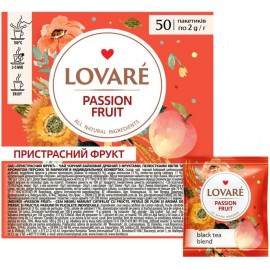 Чай черный Lovare Фрукт страсти с фруктами, лепестками цветов, персиком и маракуей 50 пакетов