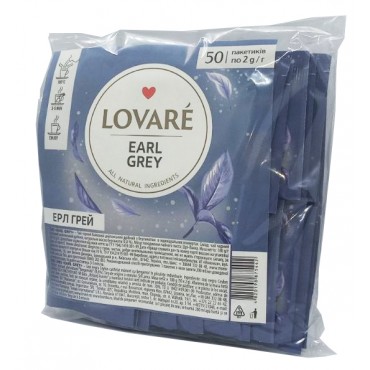 Чай черный с бергамотом пакетированный Lovare Earl Grey 50 пакетов