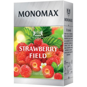 Чай зеленый китайский листовой Мономах Strawberry field с ягодами, лепестками цветов и натуральным ароматом земляники 80 грамм