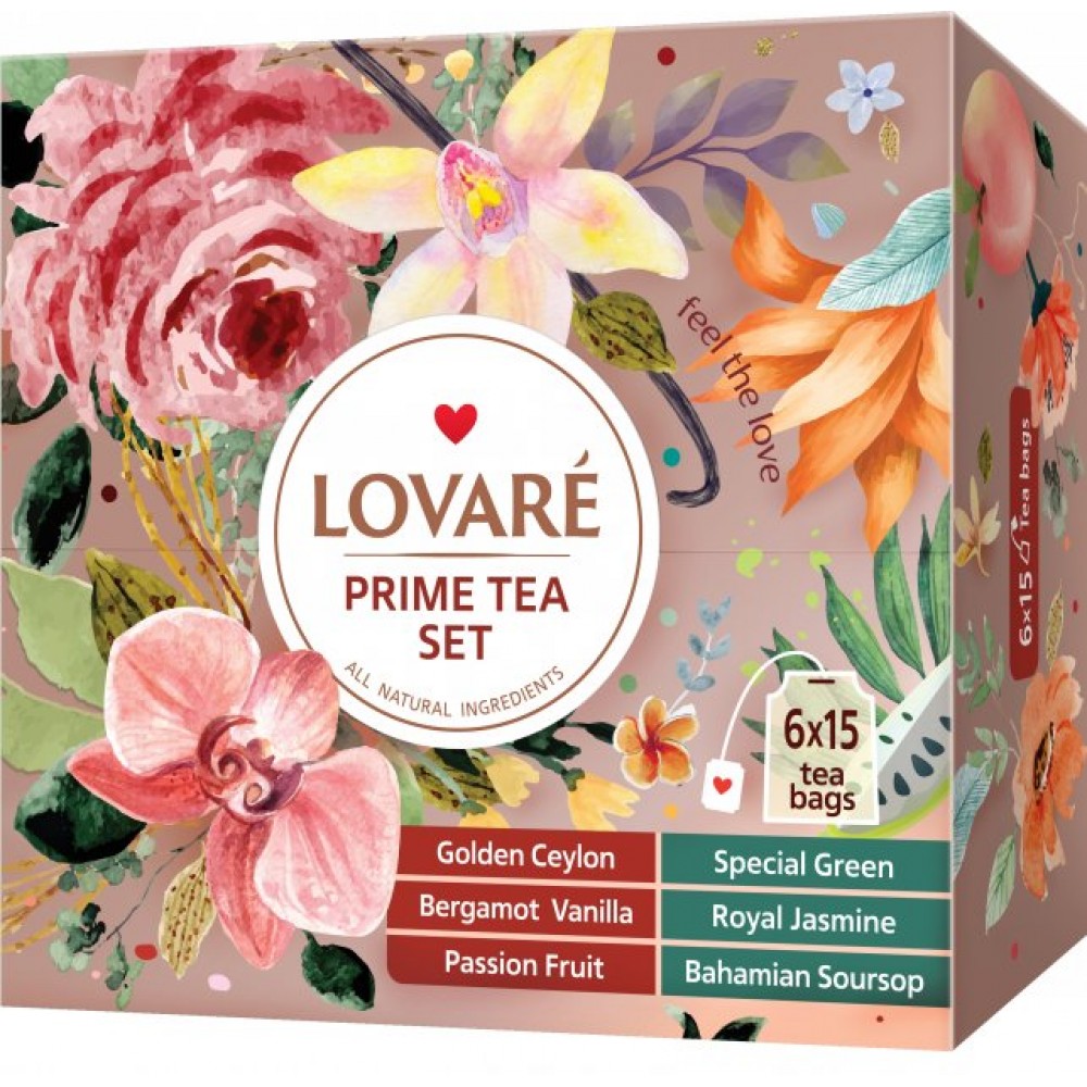 Колекція пакетованого чаю Lovare Prime Tea Set 90 пакетів асорті - 6 видів по 15 штук
