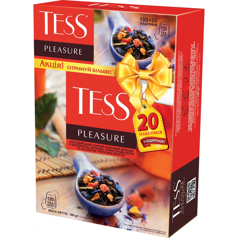 Чай чорний пакетований TESS Pleasure 100 пакетиків x 1.5 г + 20 пакетиків у подарунок