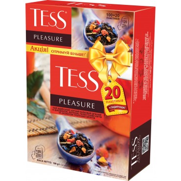 Чай чорний пакетований TESS Pleasure 100 пакетиків x 1.5 г + 20 пакетиків у подарунок