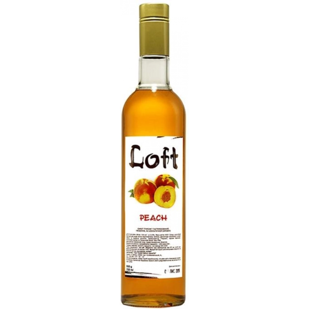 Сироп LOFT Персик 700 мл в стеклянной бутылке.