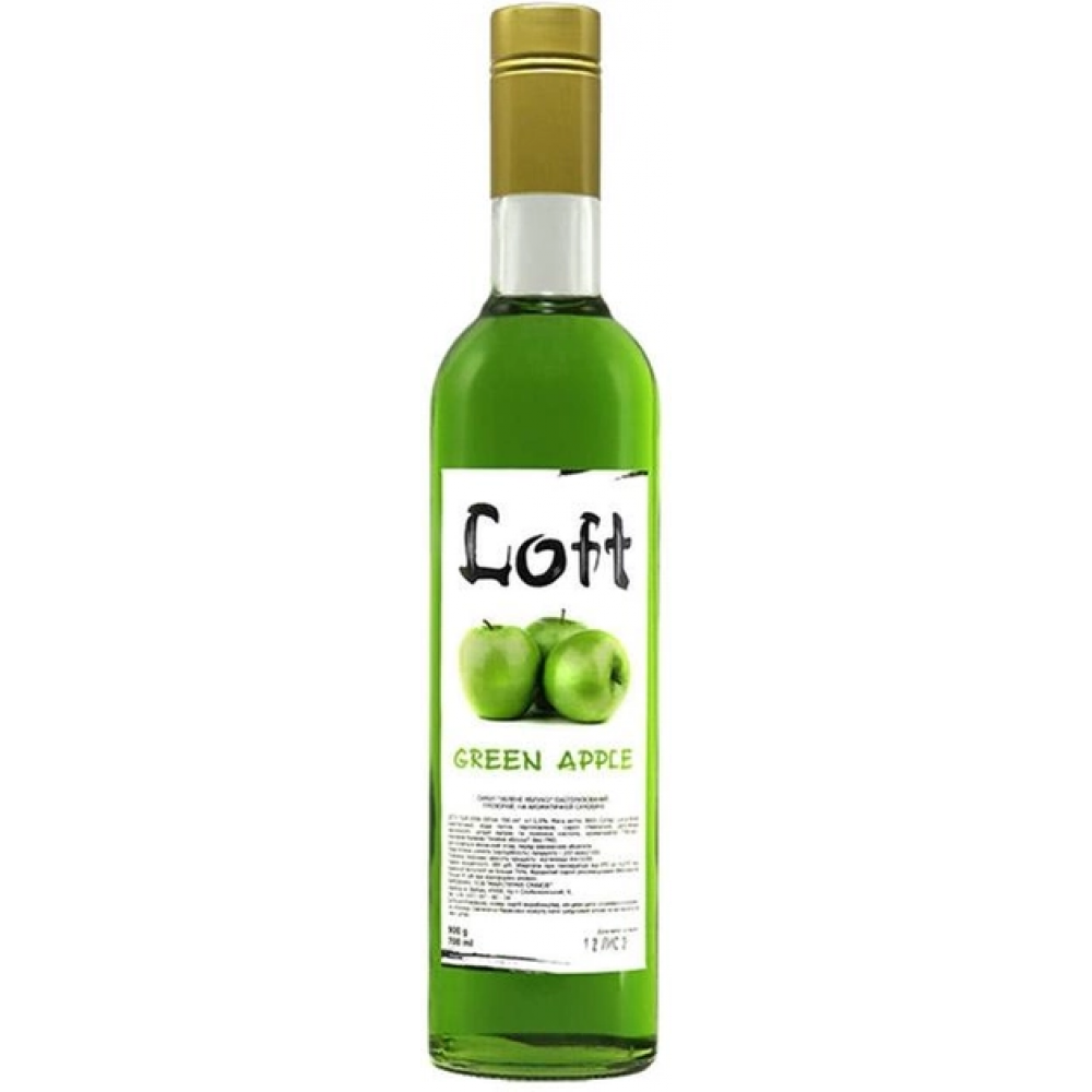 Сироп LOFT Зеленое яблоко 700 мл в стеклянной бутылке.