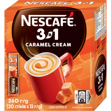 Напиток кофейный NESCAFE 3-в-1 Caramel Cream со вкусом карамели растворимый в стиках 20 шт х 13 грамм