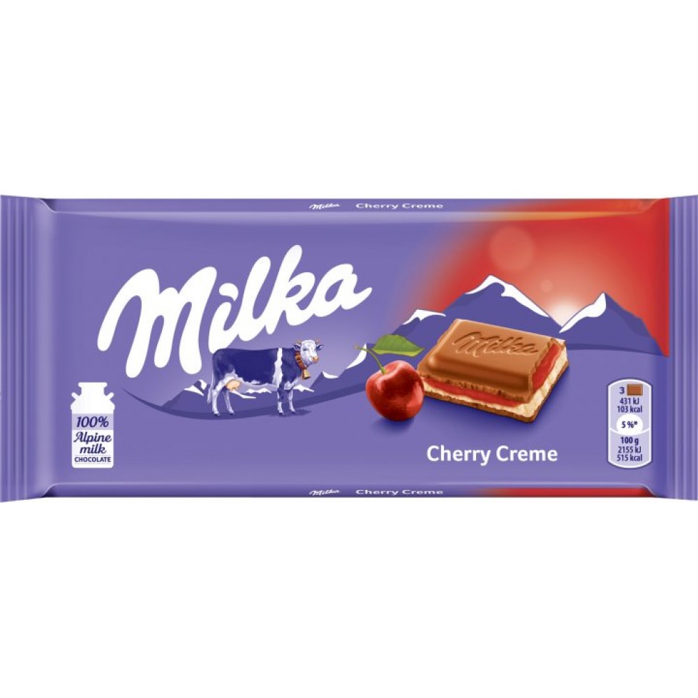 Шоколад молочный Milka Cherry Crème с молочной и вишневой начинкой 100 грамм