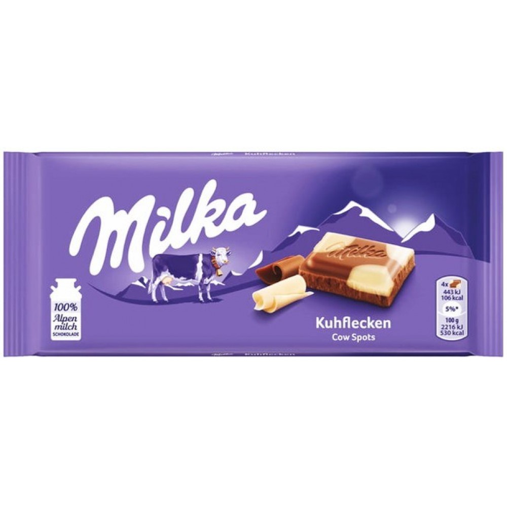Шоколад молочний Milka з альпійським молоком та білим шоколадом 100 грам