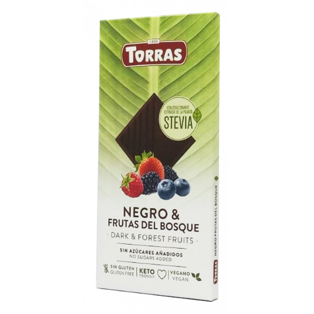 Шоколад Torras Stevia лісова ягода зі стевією без цукру та глютену 125 грам