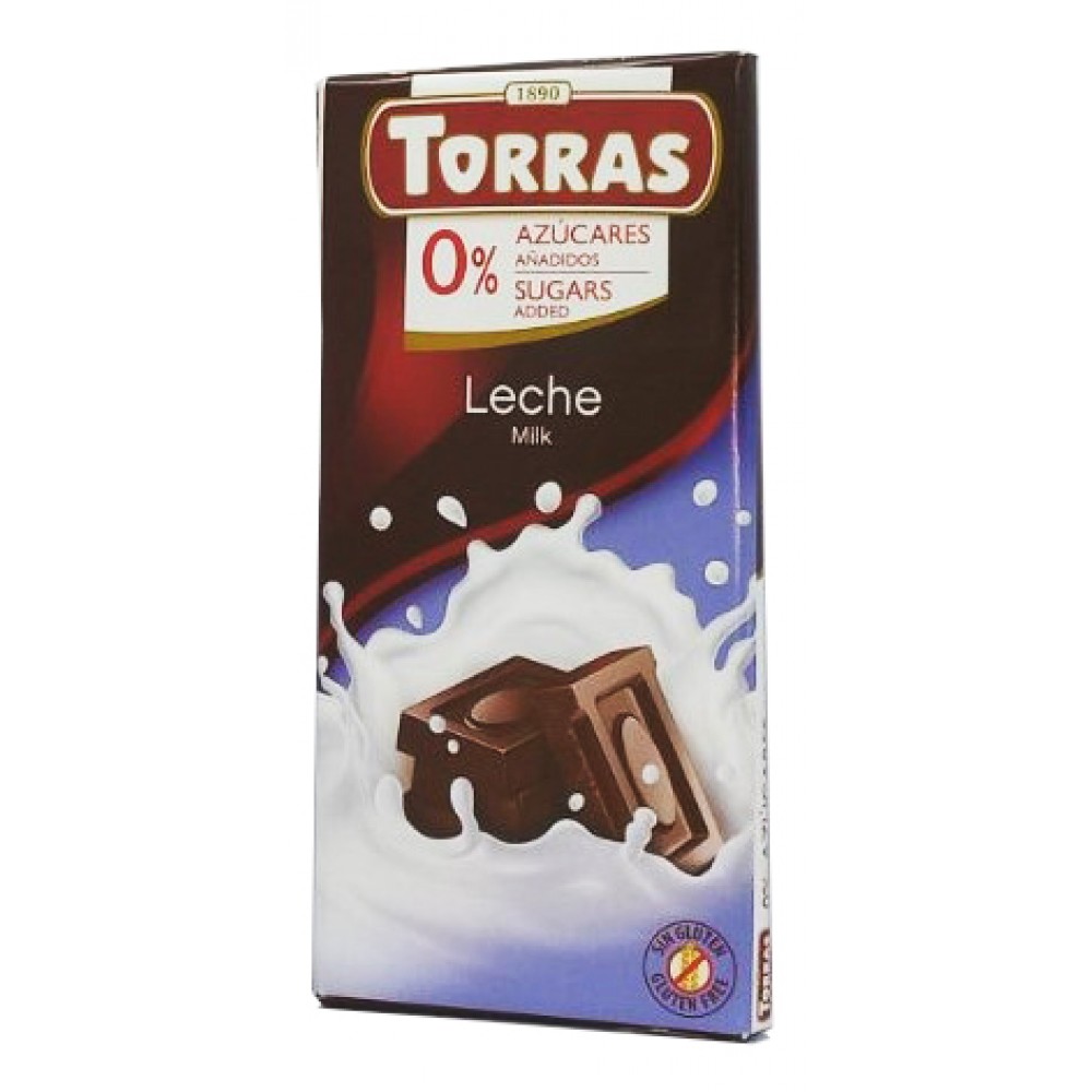 Шоколад Torras молочний без цукру та глютена 75 грам
