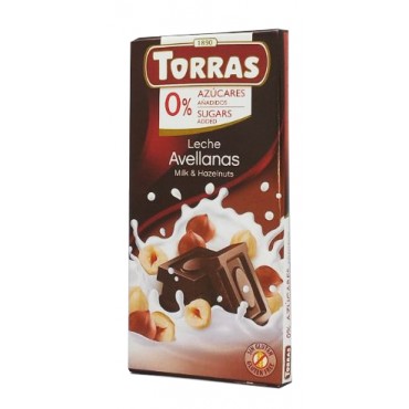 Шоколад Torras молочный с фундуком 34 % какао без сахара и глютена 75 грамм