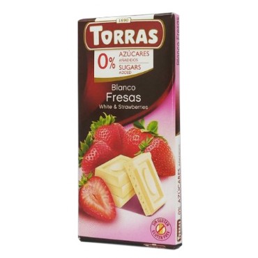 Шоколад Torras белый с клубникой без сахара и глютена 75 грамм