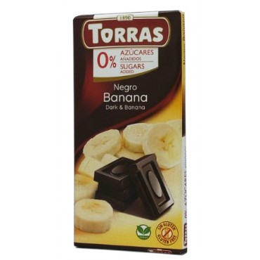 Шоколад Torras черный с бананом 52% какао без сахара и глютена 75 грамм