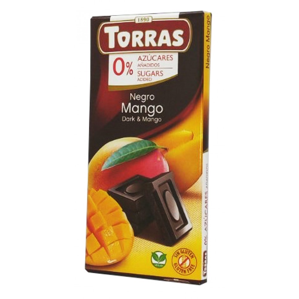 Шоколад Torras черный с манго 52% какао без сахара и глютена 75 грамм