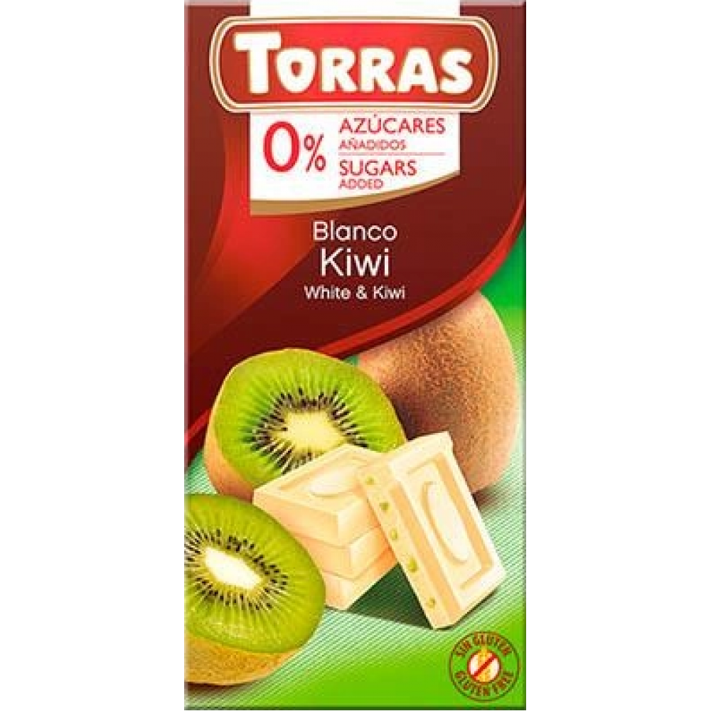 Шоколад білий без цукру і глютену Torras з ківі 27% 75 грам