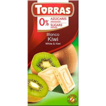 Шоколад білий без цукру і глютену Torras з ківі 27% 75 грам