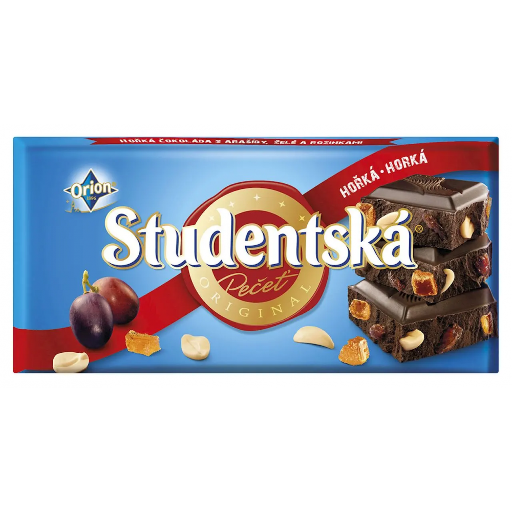 Studentska шоколад чорний з родзинками, горіхами та желе, 180 грам