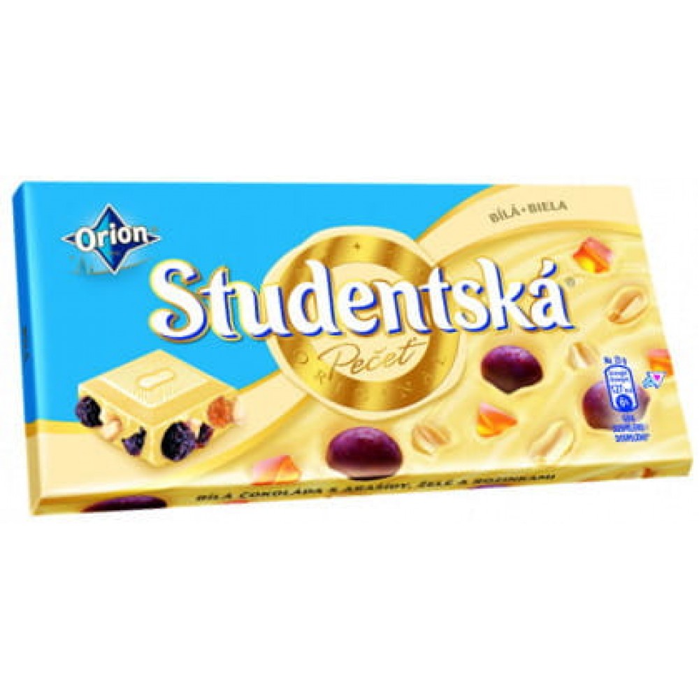 Studentska шоколад білий з родзинками, горіхами, желе 180 грам