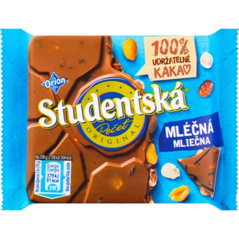 Шоколад Studentska з арахісом і родзинками, 90 грам