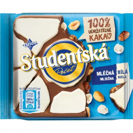 Шоколад Duomix білий і молочний Studentska з арахісом, родзинками та желейними цукерками, 90 грам
