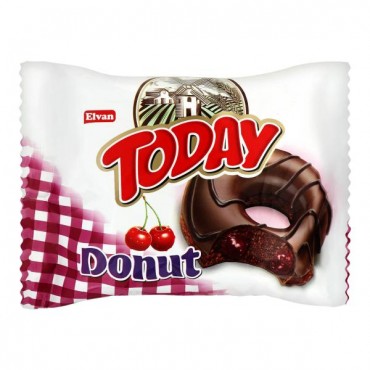 Пончик Elvan Today Donut с вишневым кремом в шоколадной глазури 50 грамм