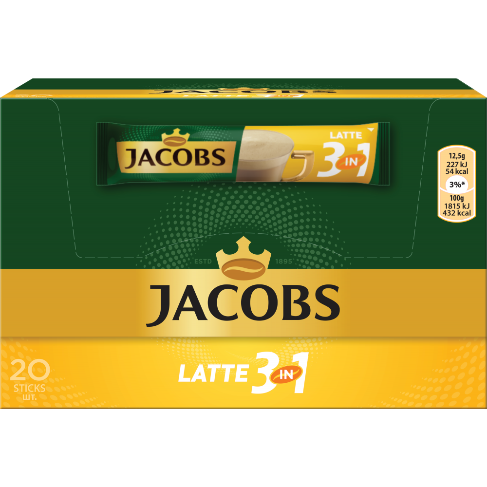 Кофейный напиток Jacobs 3in1 Latte 20 шт x 12.5 грамм
