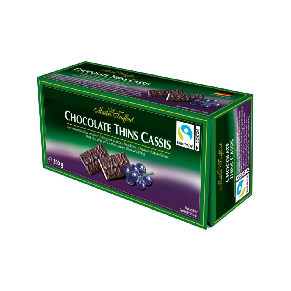 Цукерки шоколадні Maitre Fruffout Chocolate Thins Cassis 200 грамм