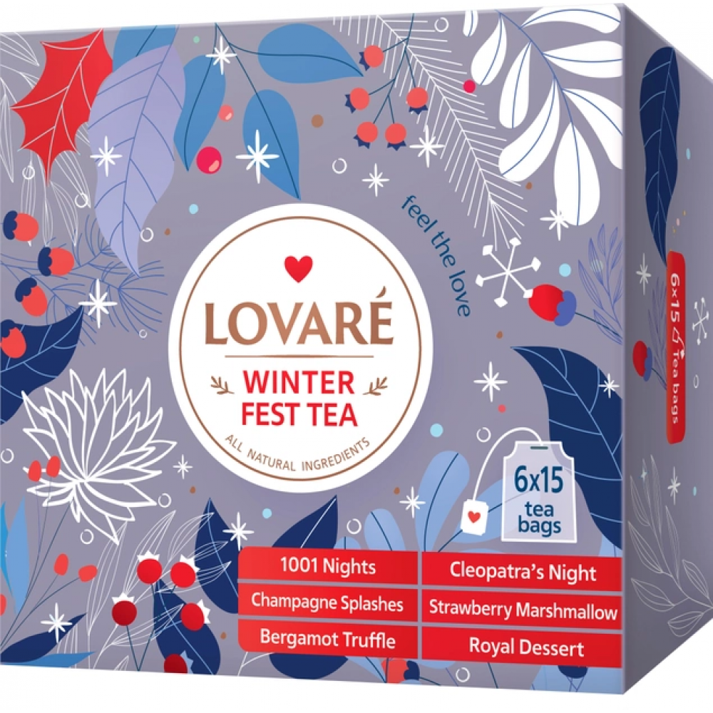 Колекція пакетованого чаю Lovare Winter Fest Tea Set 90 пакетів асорті - 6 видів по 15 штук