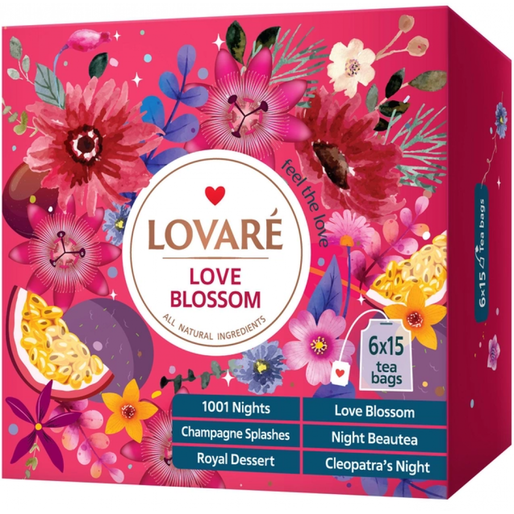 Колекція чаїв Lovare Love Blossom 90 пакетиків - 6 видів по 15 шт 