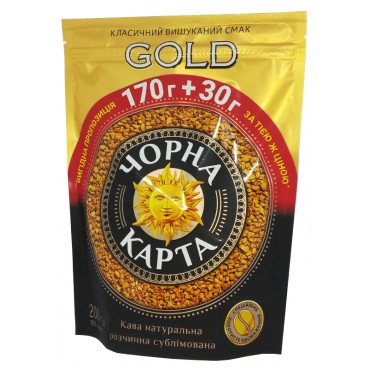 Кофе Черная Карта Gold растворимый 200 грамм в мягкой упаковке