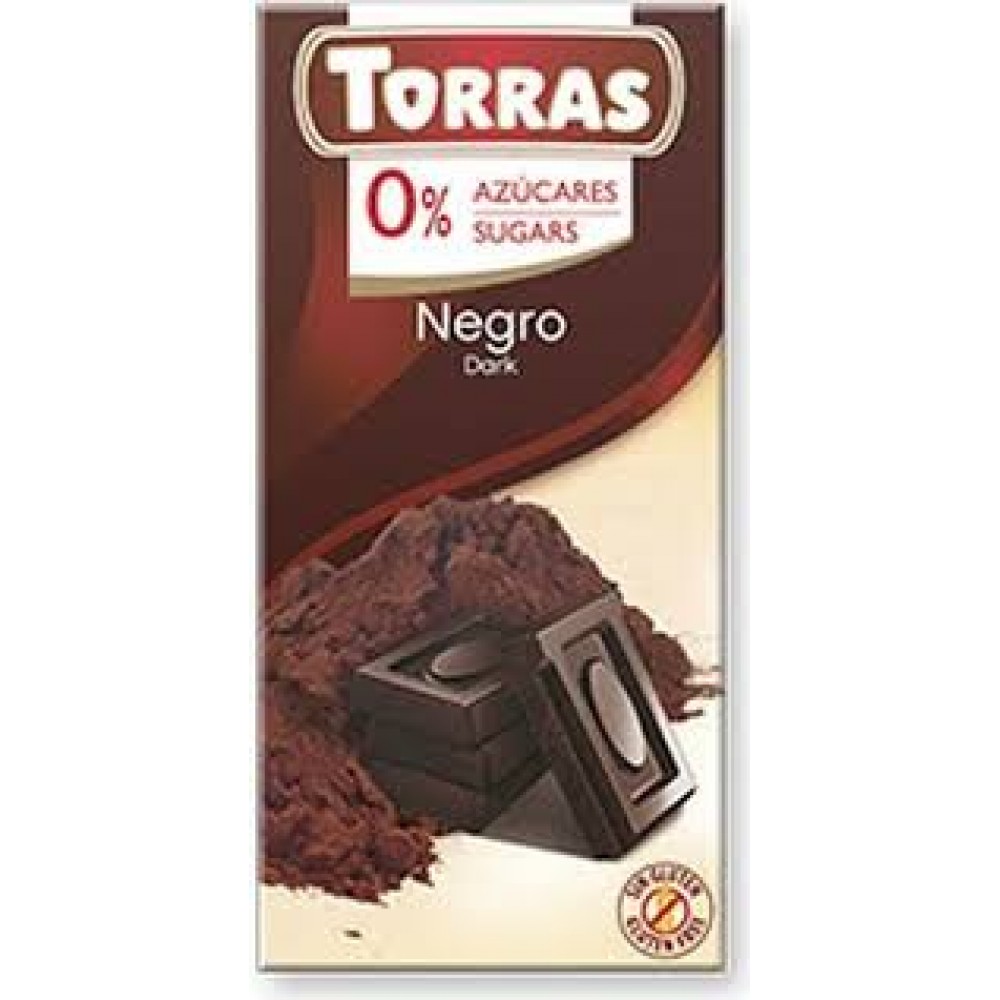 Чорний шоколад Torras 52 % какао без цукру і глютену 75 грам