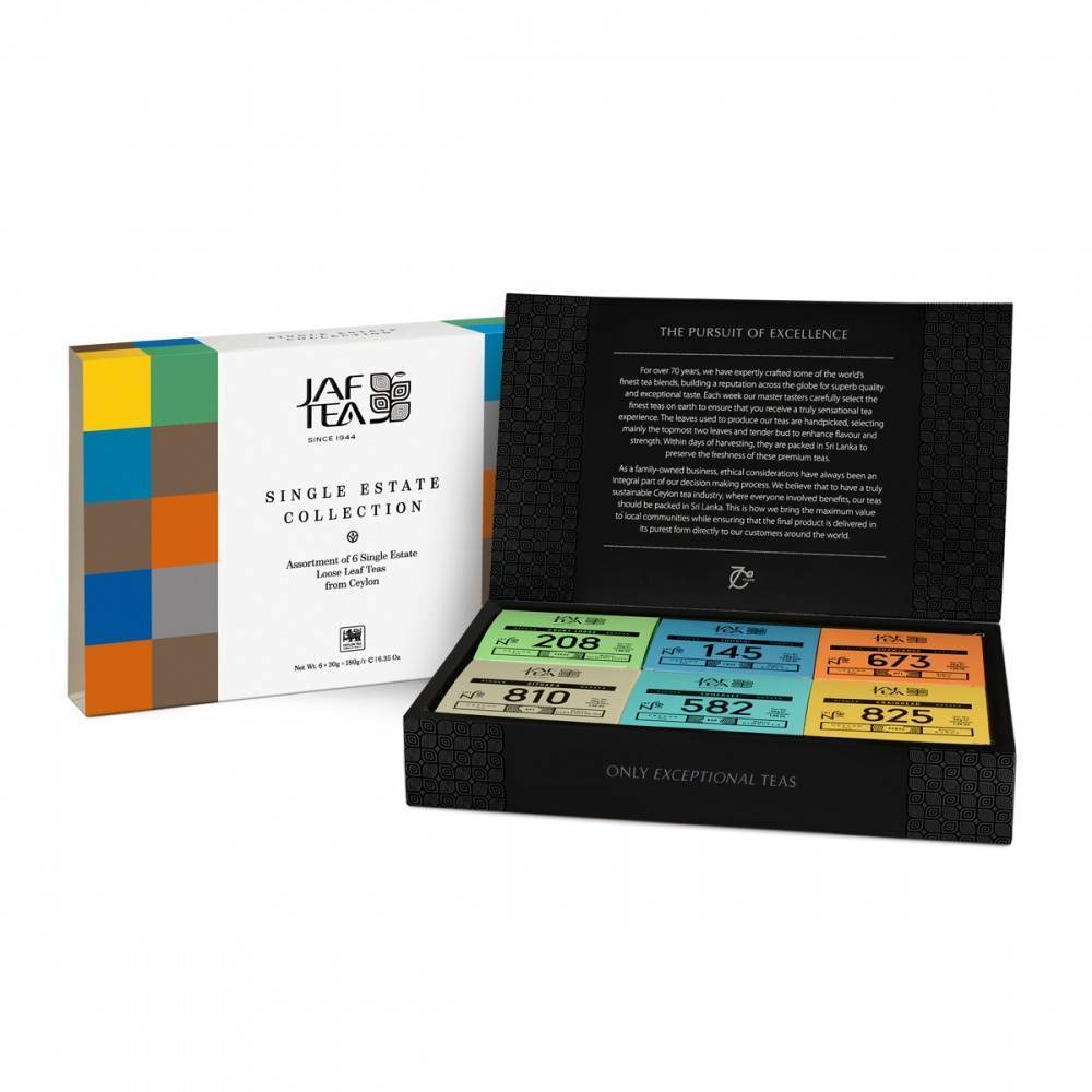 Чай "JAF" Single Estate Mix Gift Box 180 грам, подарунковий бокс 6 видів чорного чаю