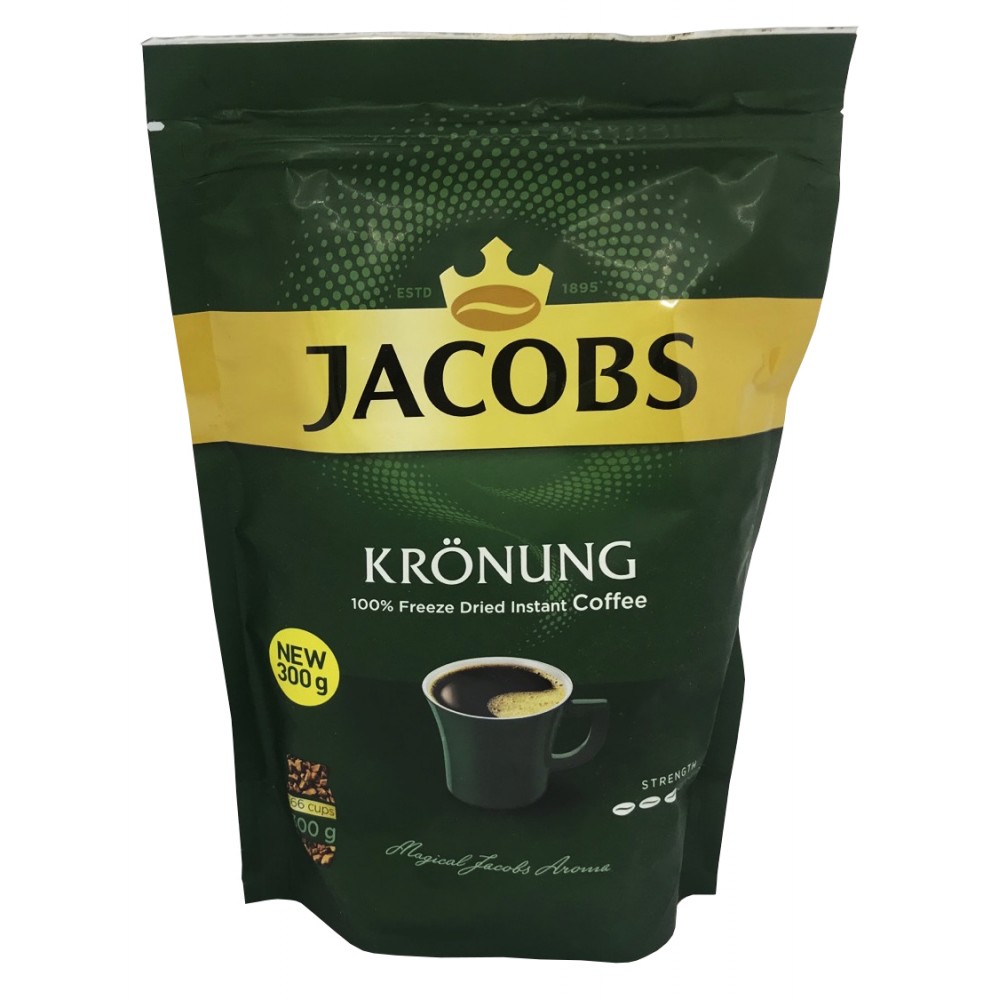 Кава "Jacobs" Kronung 300 грам сублімована, розчинна в економ упаковці. Країна виробник: Чехія